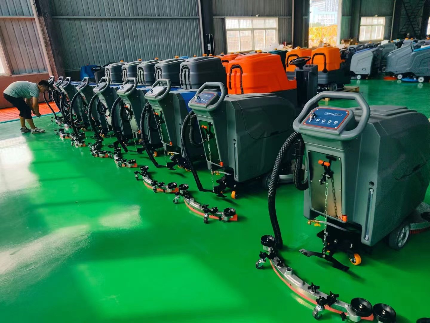 Floor scrubbers arranged on the production line